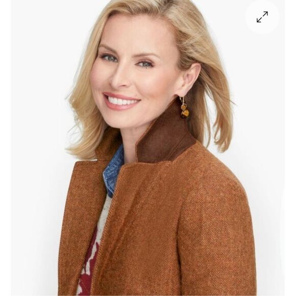 Talbots Shetland Herringbone Wool Blend Blazer Rust Brown Size 16 Classic - Picture 4 of 10
